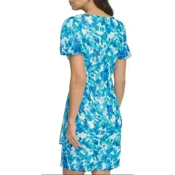 DKNY Women’s Printed Floral Chiffon Boat Neck Sheath Wrap Dress Size 10 - Picture 8 of 14